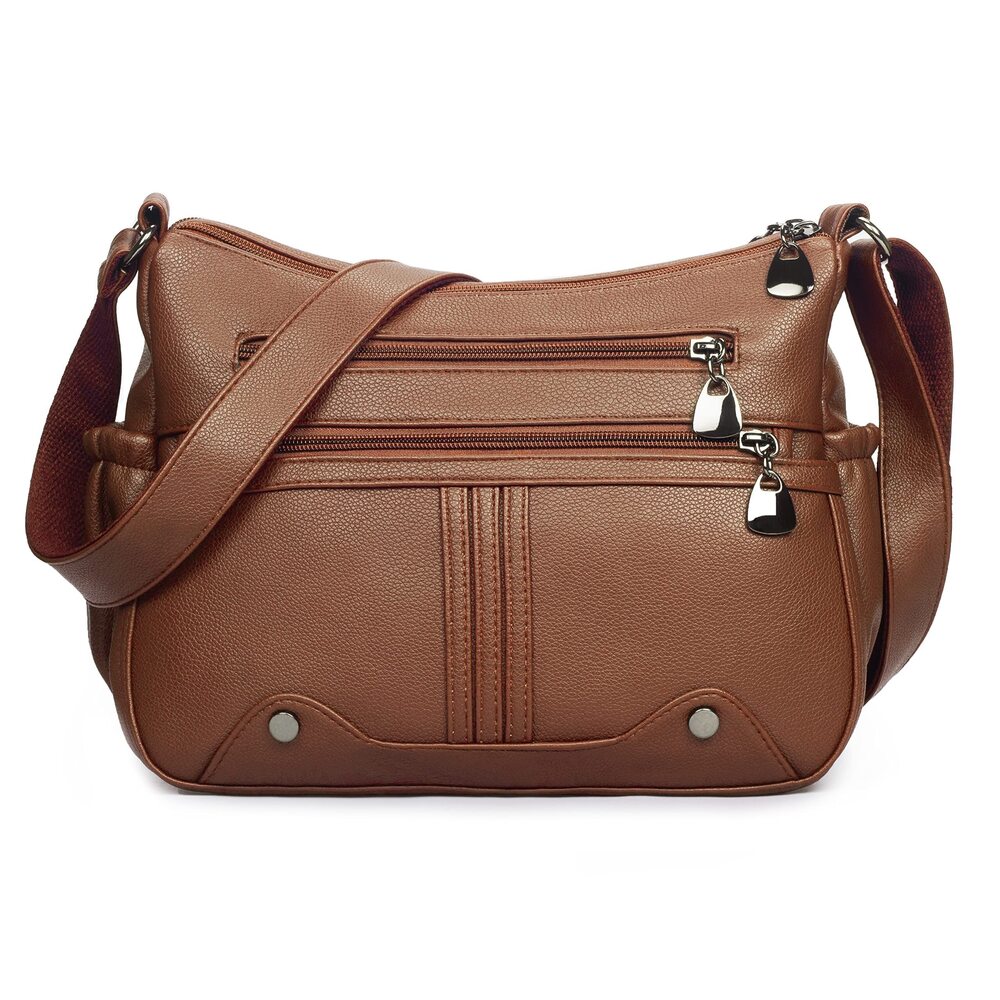 3182 Soft PU Leather Shoulder Handbag Multi Pocket Crossbody Bag Medium